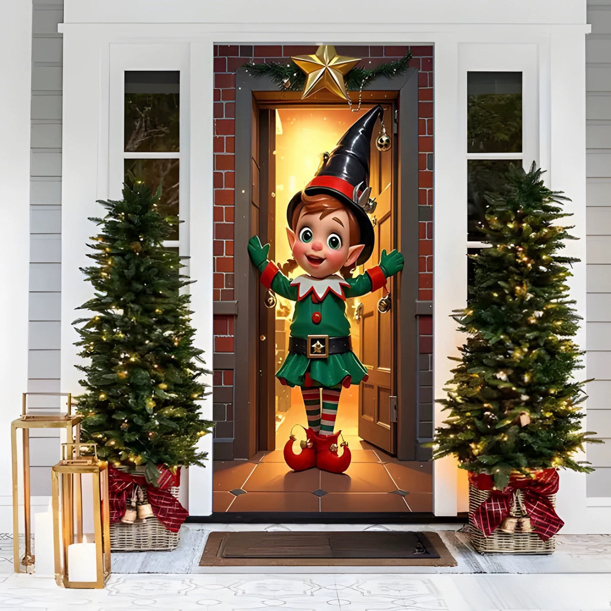 Santa Christmas Door Cover with Elastic Edges | Reusable Holiday Decor