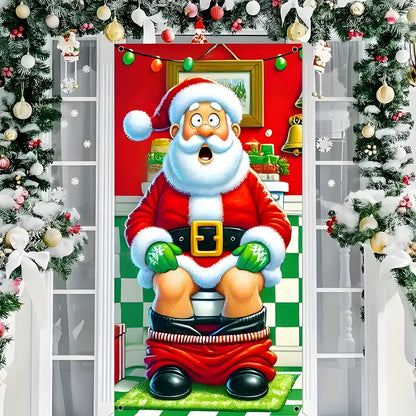Santa Christmas Door Cover with Elastic Edges | Reusable Holiday Decor