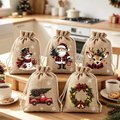 🎄 Christmas Drawstring Gift Bags – Santa & Reindeer Design, Reusable Fabric Gift Wrapping Bags