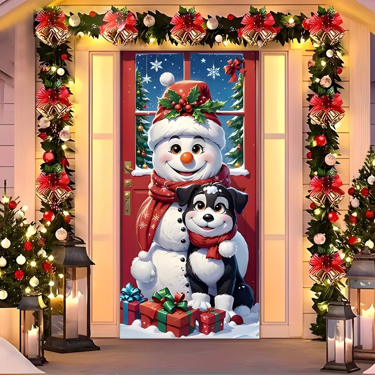 Santa Christmas Door Cover with Elastic Edges | Reusable Holiday Decor